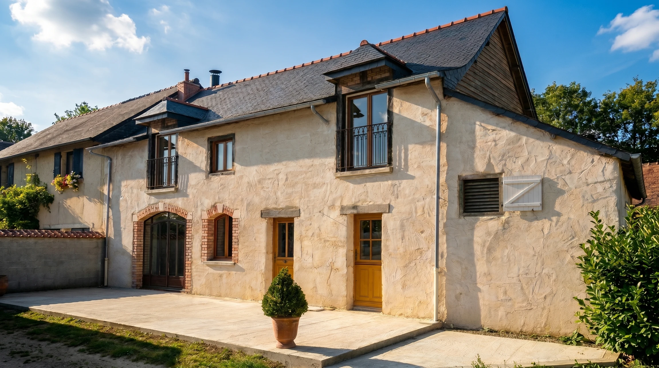 Façade de maison individuelle contemporaine, vue extérieure